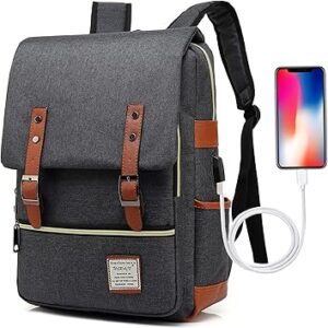 UGRACE Vintage Laptop Backpack with USB Charging Port, Elegant Water Resistant Travelling Casual Daypacks College Shoulder Bag for Men Women, Fits up to 15.6Inch Laptop in Black UGRACE Vintage Laptop Backpack with USB Charging Port, Elegant Water Resistant Travelling Casual Daypacks College Shoulder Bag for Men Women, Fits up to 15.6Inch Laptop in Black