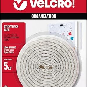 VELCRO Brand 5 Ft x 3/4 In | White Tape Roll with Adhesive | Cut Strips to Length | Sticky Back Hook and Loop Fasteners | Perfect for Home, Office or Classroom VELCRO Brand 5 Ft x 3/4 In | White Tape Roll with Adhesive | Cut Strips to Length | Sticky Back Hook and Loop Fasteners | Perfect for Home, Office or Classroom