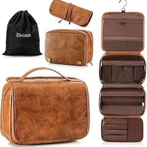 Elviros Hanging Toiletry Bag for Men Travel Essentials 3-in-1 Large Waterproof Dopp Kit PU Leather Shaving Bag with Separate Compartments for Grooming and Toiletries Mens Gift Elviros Hanging Toiletry Bag for Men Travel Essentials 3-in-1 Large Waterproof Dopp Kit PU Leather Shaving Bag with Separate Compartments for Grooming and Toiletries Mens Gift