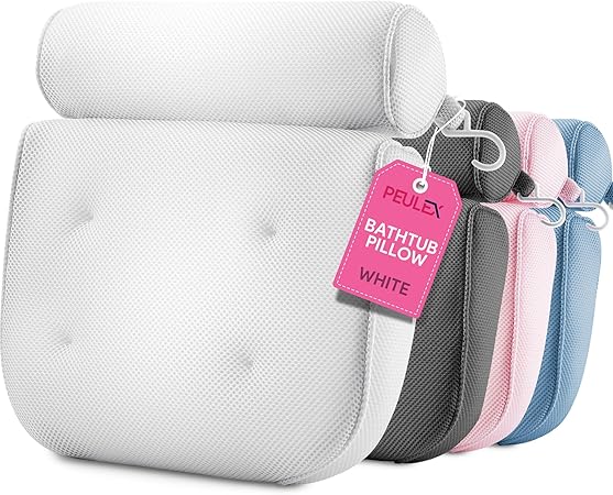 Comfort Bath Neck & Back Support Pillow, Strong Suction Cups & Hook, Soft Mesh, Luxury Bath & Hot Tub, Great Gift