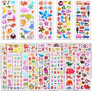 Stickers for Kids 1000+, 3D Puffy Stickers for Kids Toddlers 40 Different Sheets Variety Pack for Scrapbooking, Gifts, Rewards Including Animals, Stars, Fishes, Hearts, Dinosaurs, Cars and More
