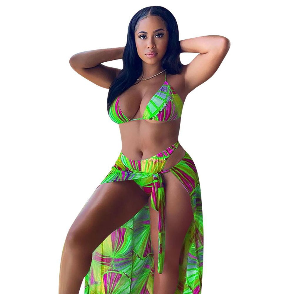 Split Swimsuit Summer Bikini Three-piece Print Beach Suit Swimming Sportswear - Image 7