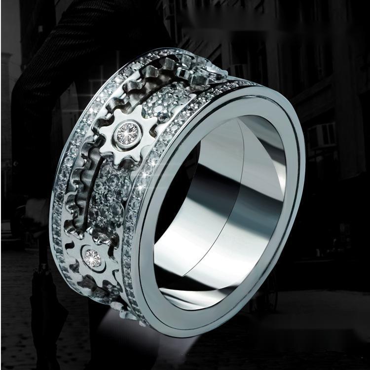 Inlaid stone inlaid with gypsophila diamond gear rotating men and women vibrato the same ring - Image 7