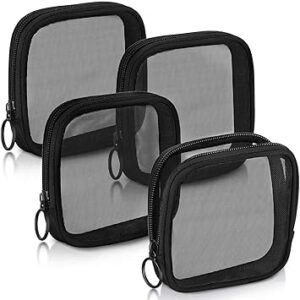 Weewooday 4 Pcs Mesh Makeup Bag Mesh Cosmetic Bag Travel Toiletry Pouch with Zipper Mini Makeup Cosmetic Purse for Daily Accessory(Small,Black)