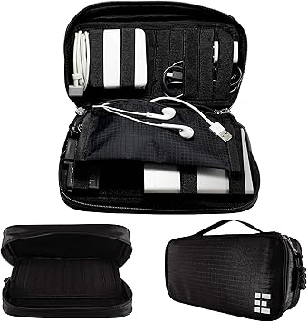 Zero Grid Electronics Cord Organizer Bag and Electronics Cable Case (Midnight)