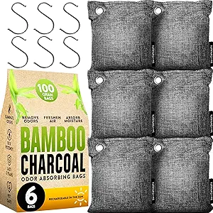 Charcoal Odor Absorber for Strong Odor (6 Pack, 100g each), Bamboo Charcoal Air Purifying Bag, Basement Musty Odor Eliminator Deodorizer, Activated Charcoal Odor Absorber for Closet, Shoe, Car Charcoal Odor Absorber for Strong Odor (6 Pack, 100g each), Bamboo Charcoal Air Purifying Bag, Basement Musty Odor Eliminator Deodorizer, Activated Charcoal Odor Absorber for Closet, Shoe, Car
