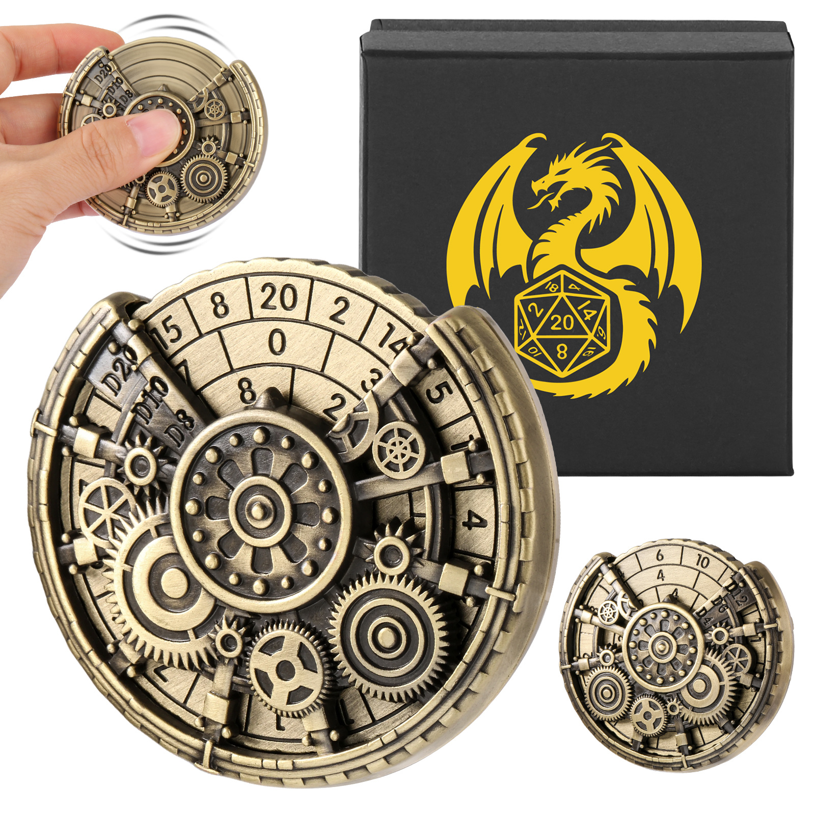 Private Model Time Gear Fingertip Gyroscope Retro Wheel DND Dice Gift Box Set, Role Playing Game Dice On The Table