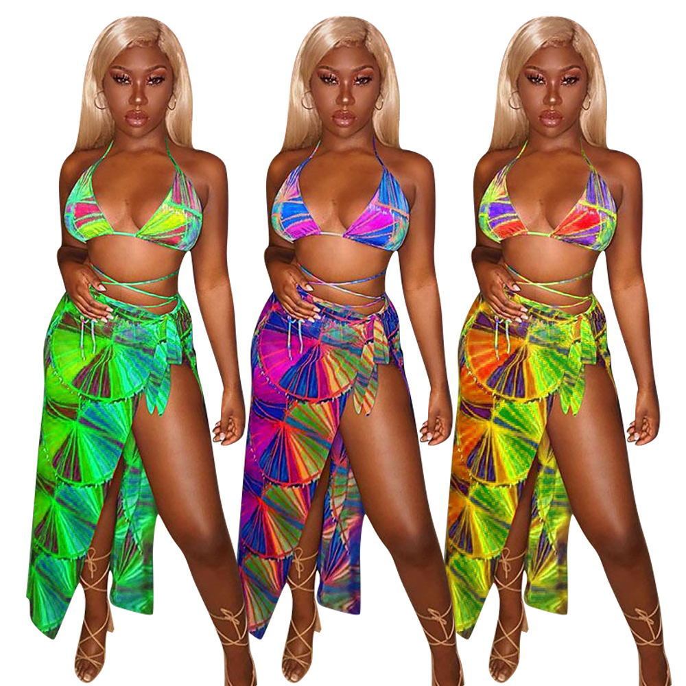 Split Swimsuit Summer Bikini Three-piece Print Beach Suit Swimming Sportswear - Image 5