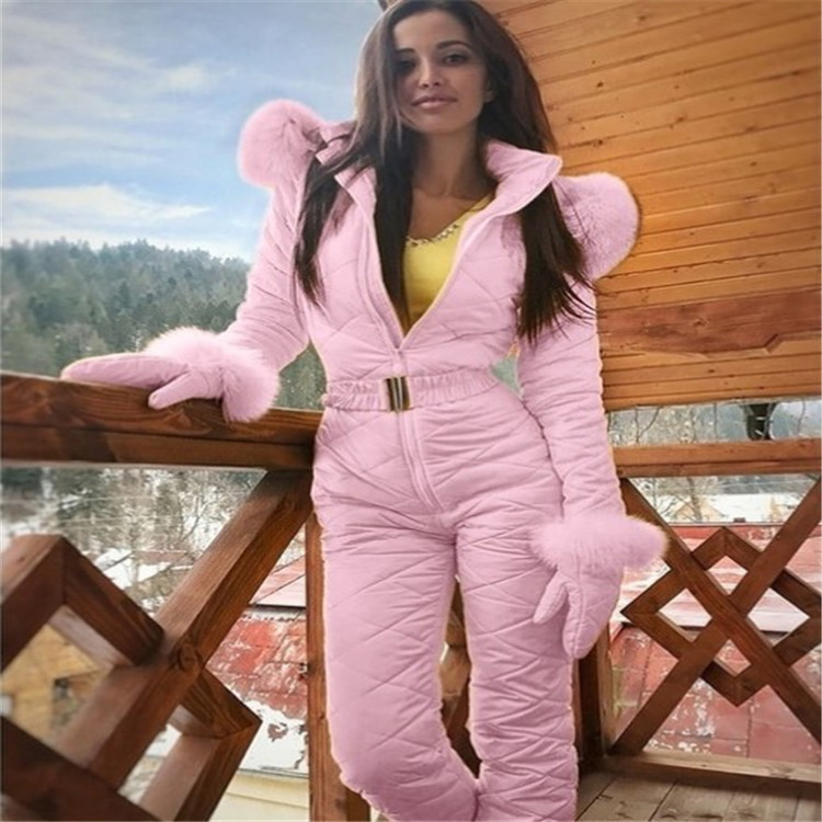 Winter Outdoor Fashion Ski Suit Coat Hoodie Outdoor Sports Jumpsuit Zipper Female Ski Suit - Image 4